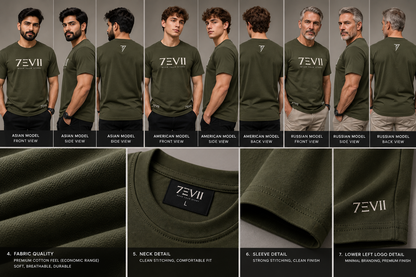 7EVII Standard Olive T-shirt fit and detail lookbook