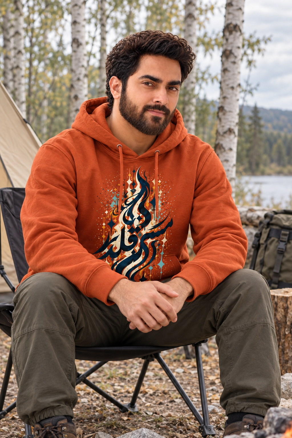 7EVII Mast Qalandar hoodie in Rust — outdoor model mockup