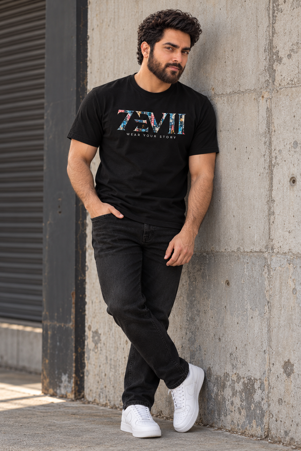 7EVII Standard patterned logo T-shirt in Black