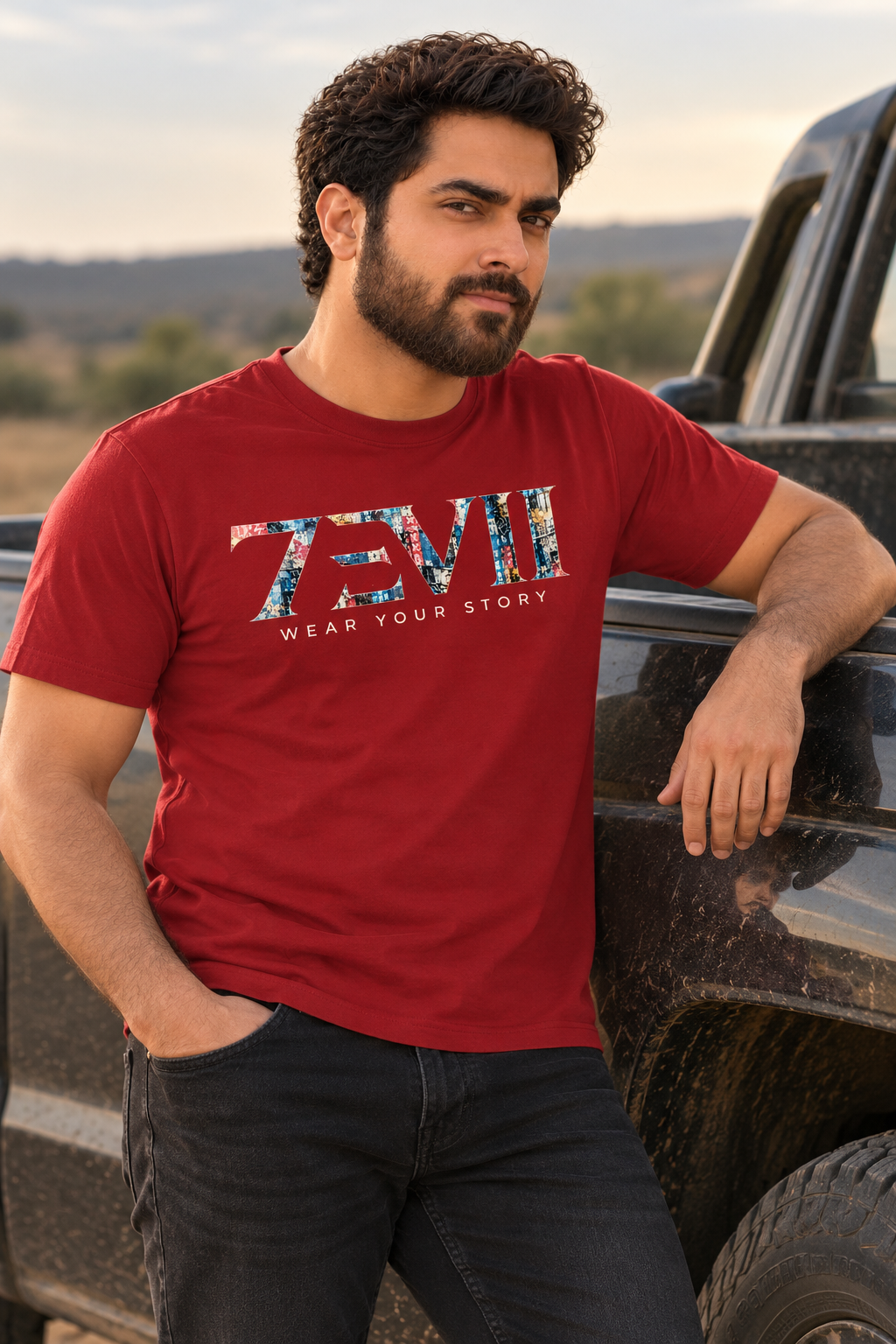 7EVII Standard patterned logo T-shirt in Crimson Red