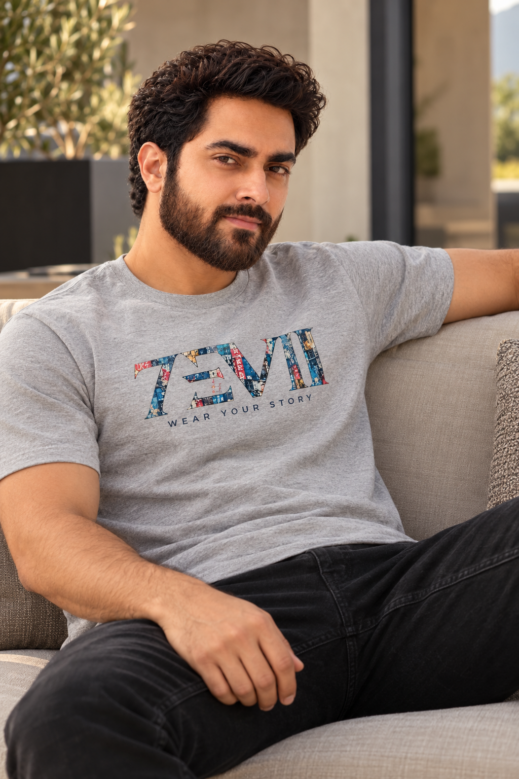 7EVII Standard patterned logo T-shirt in Heather Grey