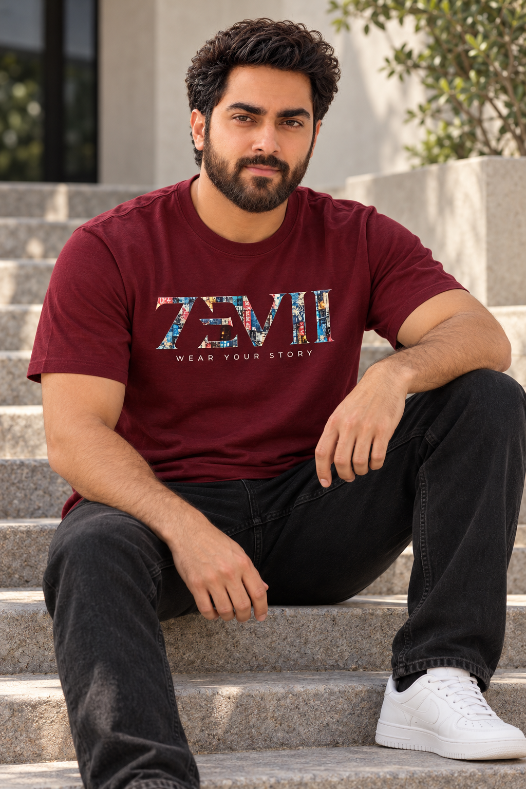 7EVII Standard patterned logo T-shirt in Maroon