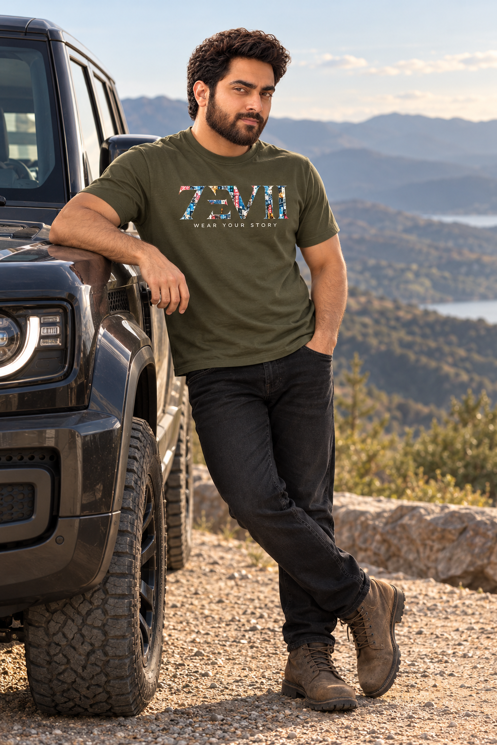 7EVII Standard patterned logo T-shirt in Olive