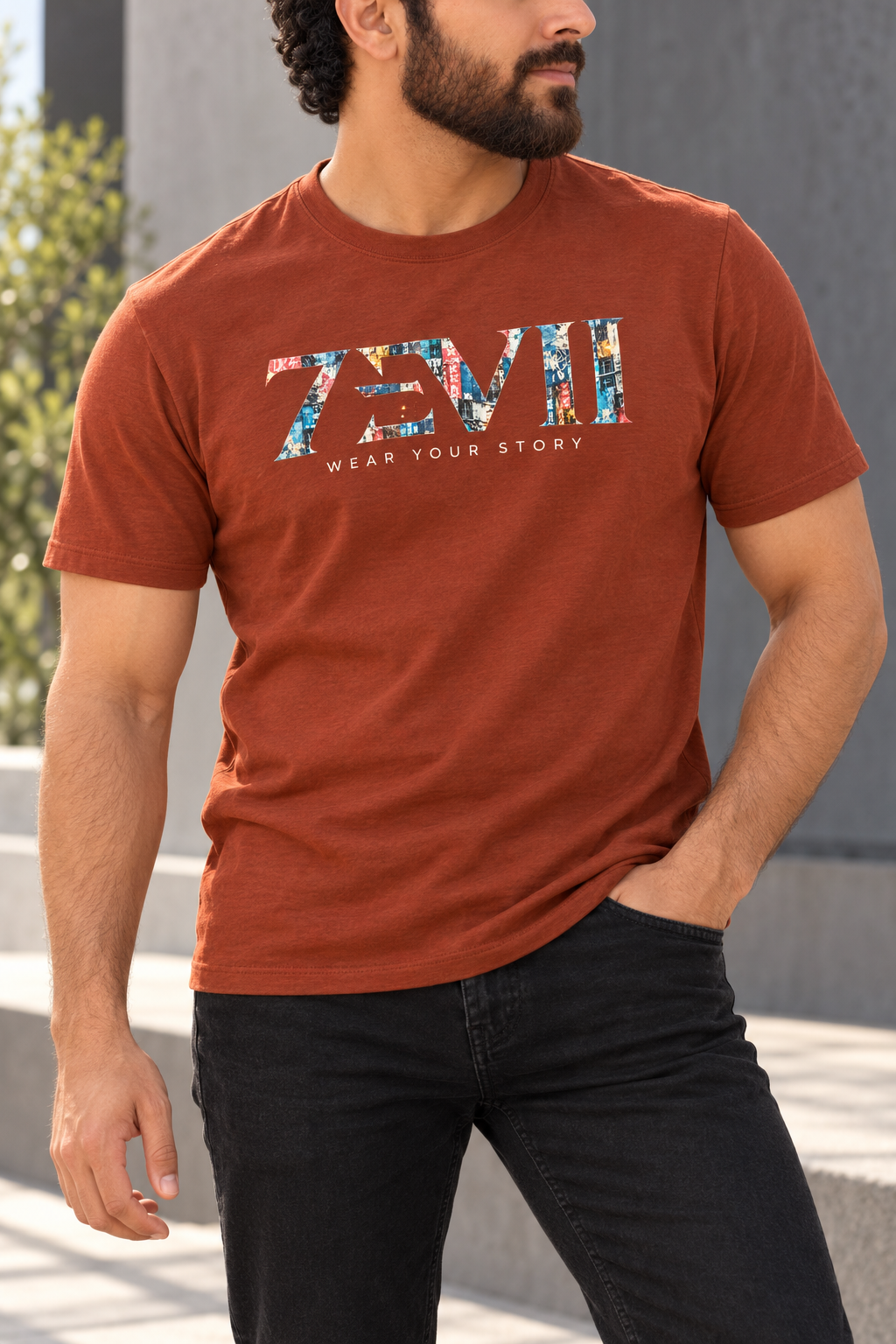 7EVII Standard patterned logo T-shirt in Rust